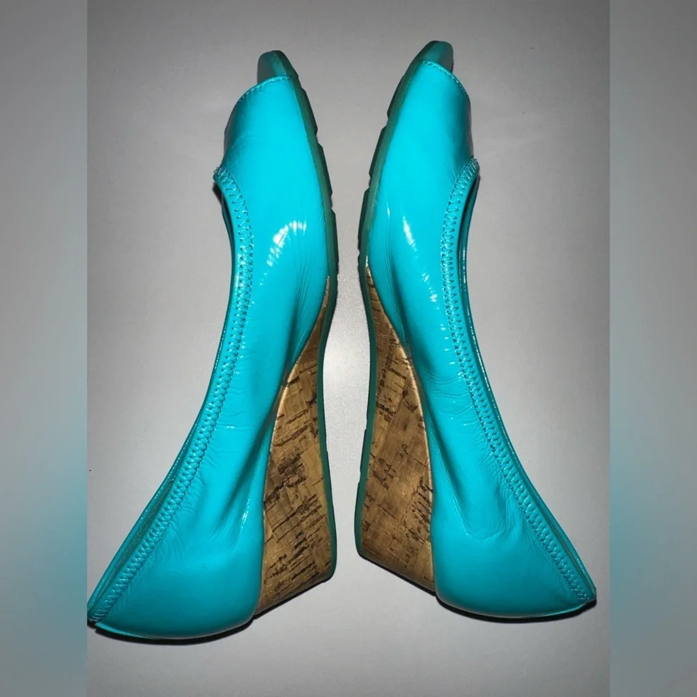 Cole Haan Turquoise Peep-Toe Wedge Flats
